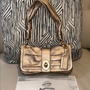 Coach Madeline Metallic Gold Baguette Shoulder Bag